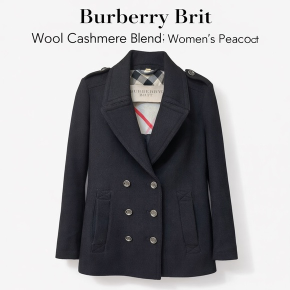 🖤 Burberry Brit Black Wool Cashmere Blend Peacoat l Womens I Medium